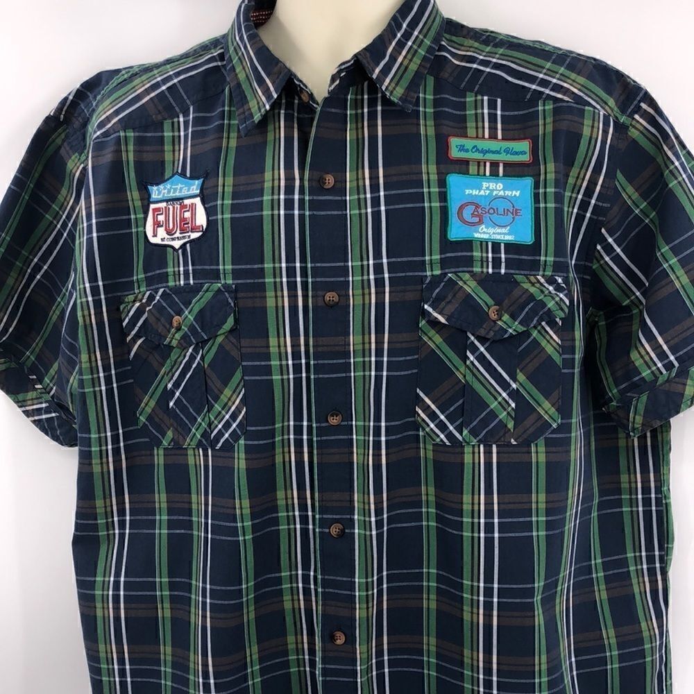 Phat Farm men’s blue green plaid short sleeve shirt Xxl